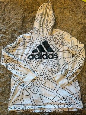 adidas White Tee with Black Graphic Stripes